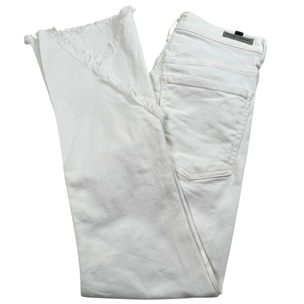Citizens Of Humanity Womens 25 White Drew Fray‎ High Rise Crop Flare Jeans READ